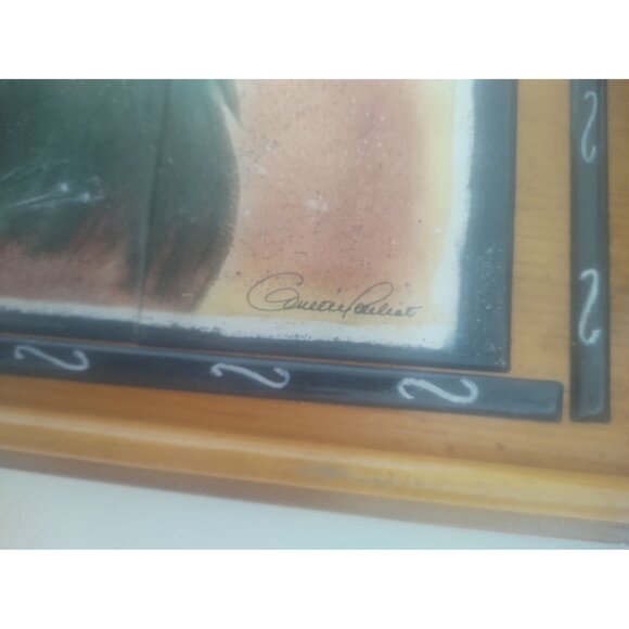 Vintage Handled Wooden Tray with Ceramic Tile Inlaid Rooster Artist Signed - Picture 6 of 13